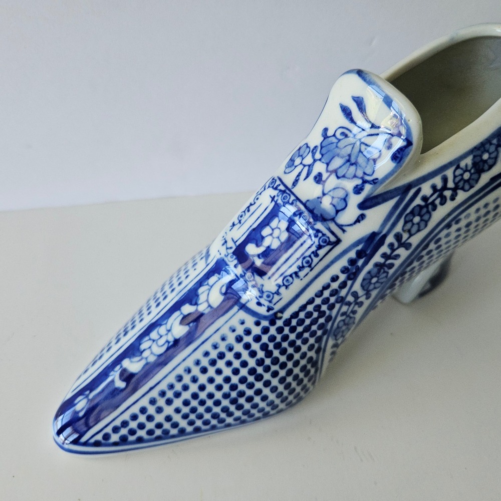 Vtg Delft Shoe Porcelain Blue and White Bud Vase Trinket Holder Heel - Picture 5 of 10